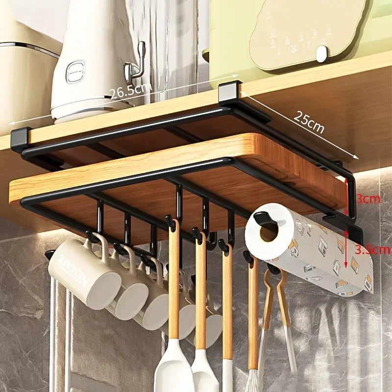 OQELVI Under-Cabinet Kitchen Organizer Rack with Hooks