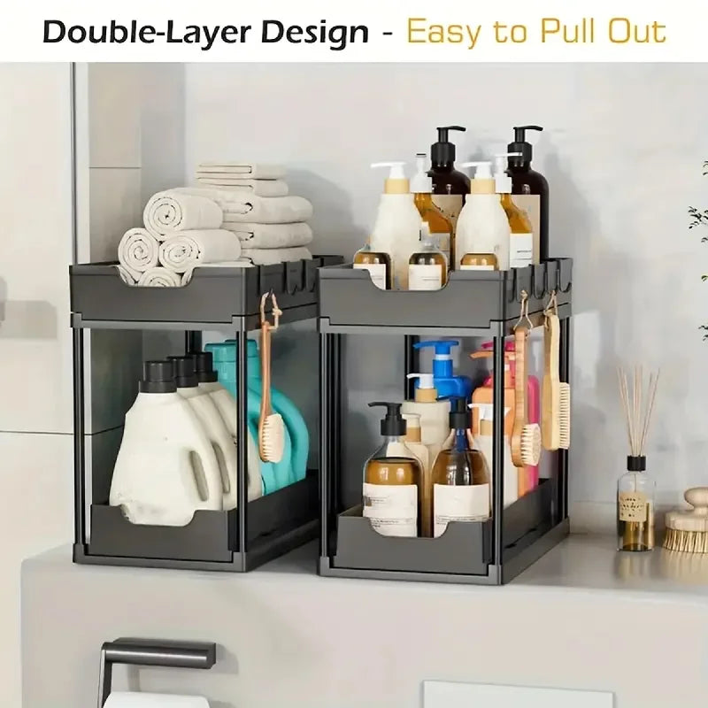 OQELVI 2-tier pull-out under sink organizer for kitchen and bathroom cabinet storage