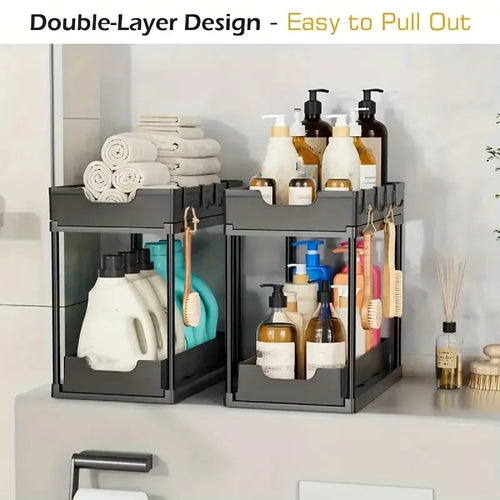 OQELVI 2-tier pull-out under sink organizer for kitchen and bathroom cabinet storage