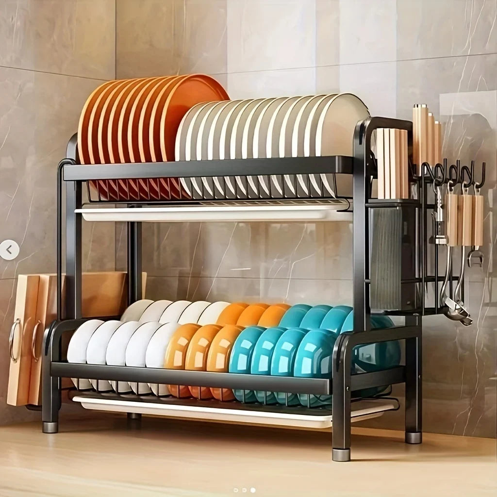 OQELVI kitchen storage rack for organized plates, bowls, utensils, and spices