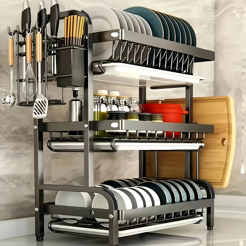 OQELVI steel kitchen storage rack with 2-tier and 3-tier options