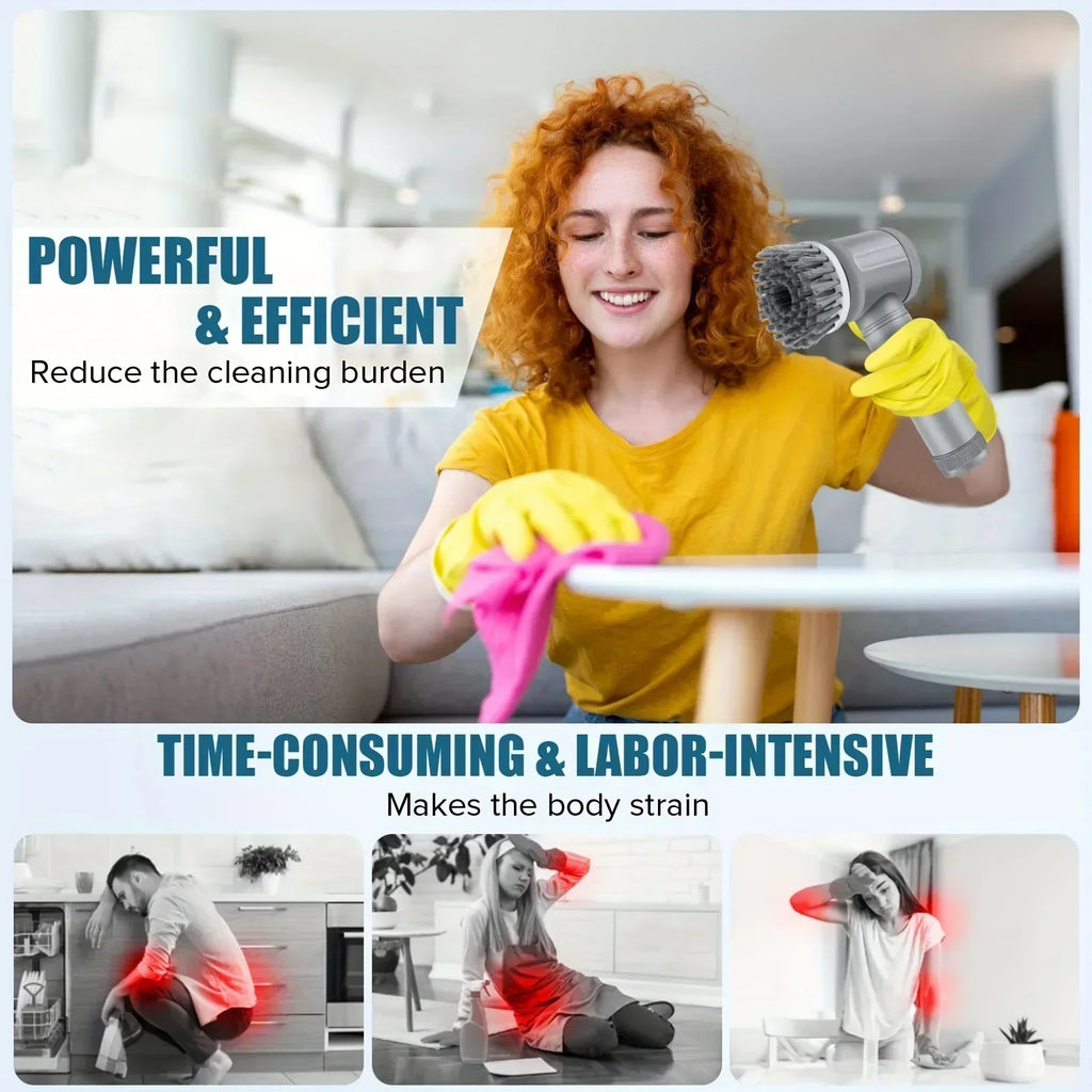 OQELVI Cordless Spin Scrubber – Electric Cleaning Brush with 5 Heads