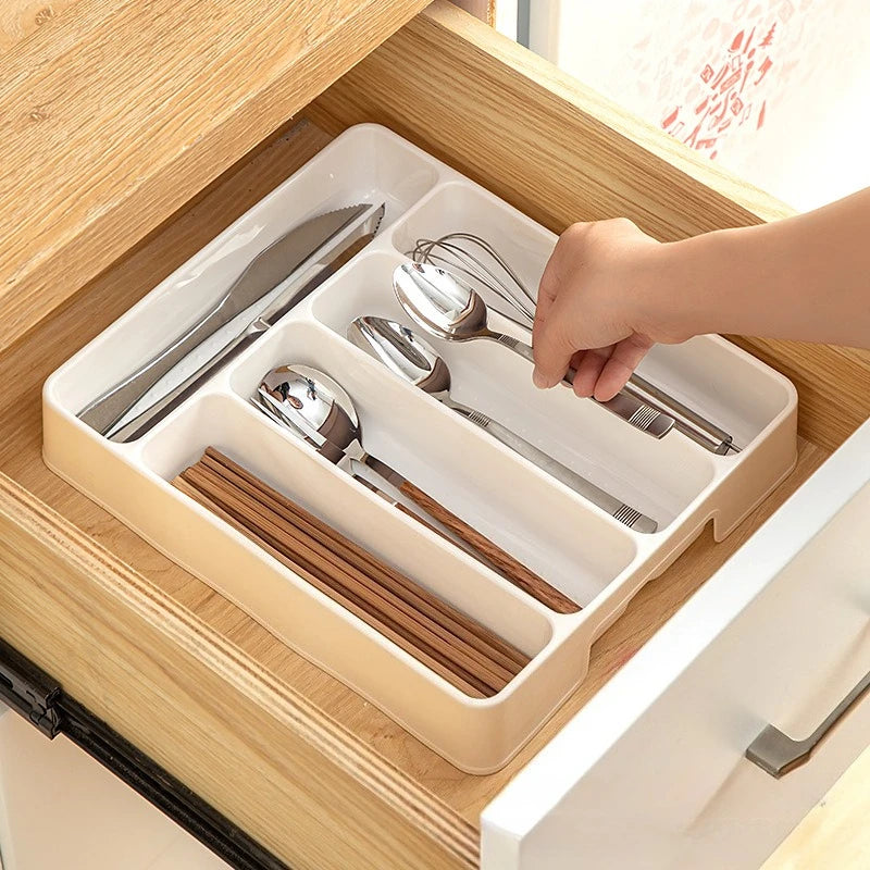 OQELVI expandable utensil tray for organized kitchen drawer storage