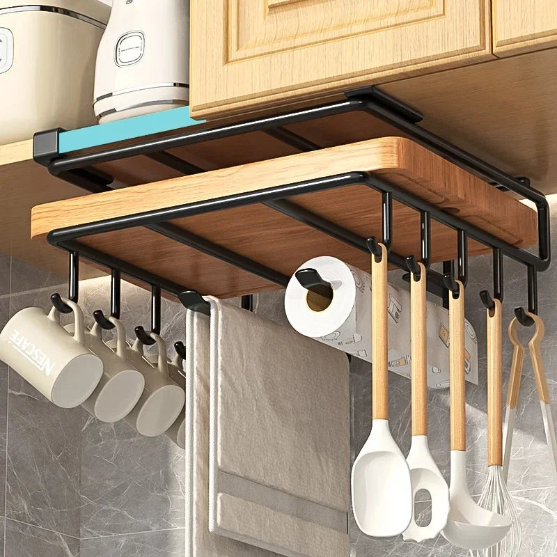 OQELVI Under-Cabinet Kitchen Organizer Rack with Hooks
