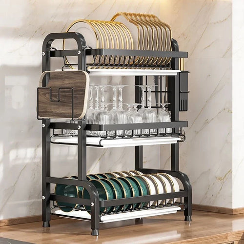 OQELVI kitchen dish organizer rack for plates, bowls, and cups