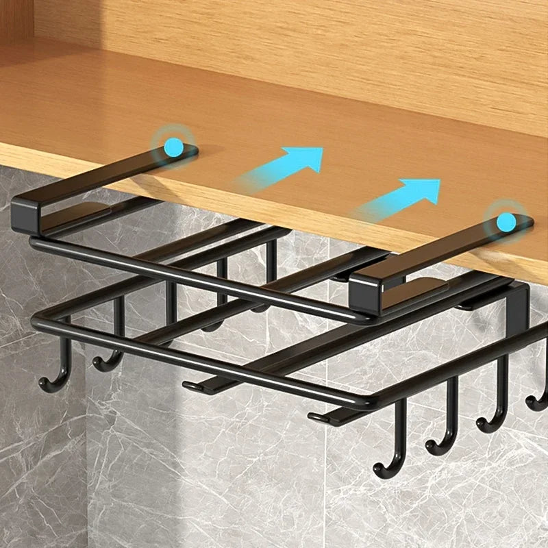 OQELVI Under-Cabinet Kitchen Organizer Rack with Hooks
