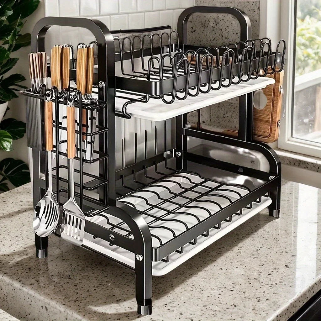 OQELVI countertop kitchen storage rack with utensil holders and hooks