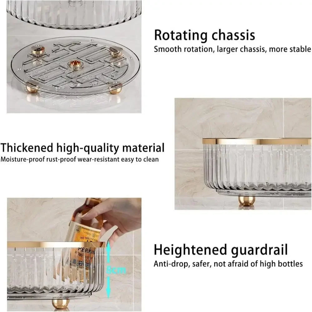 OQELVI clear rotating kitchen organizer for spices, sauces, snacks and condiments